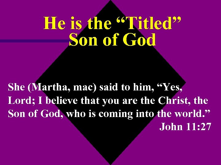 He is the “Titled” Son of God She (Martha, mac) said to him, “Yes,