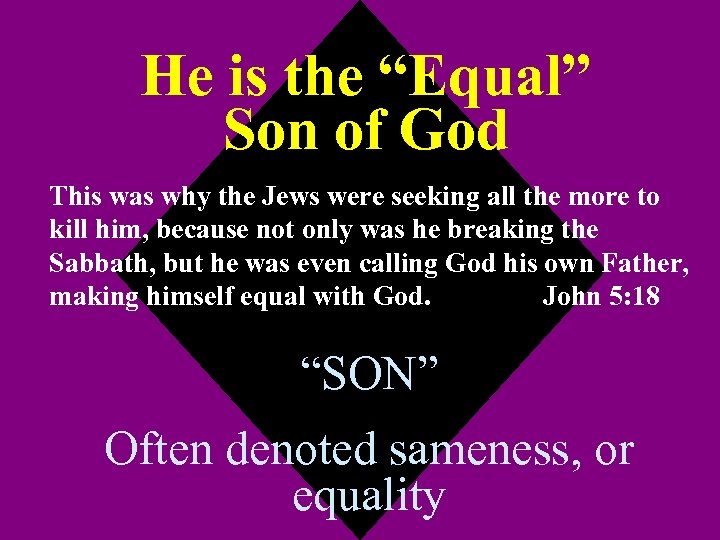 He is the “Equal” Son of God This was why the Jews were seeking