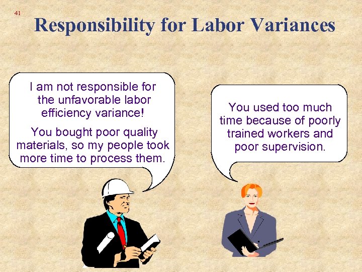 41 Responsibility for Labor Variances I am not responsible for the unfavorable labor efficiency