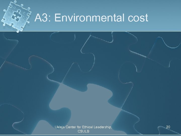 A 3: Environmental cost Ukleja Center for Ethical Leadership, CSULB 20 
