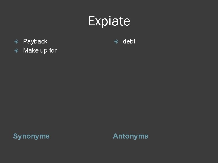 Expiate Payback Make up for debt Synonyms Antonyms 