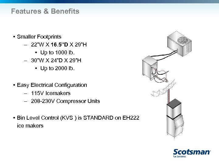 Features & Benefits • Smaller Footprints – 22”W X 16. 5”D X 29”H •