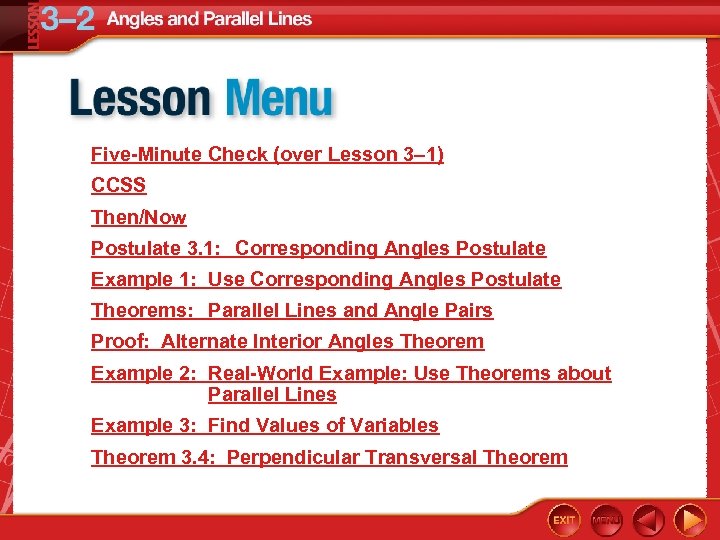 Five Minute Check Over Lesson 3 1 Ccss Then Now