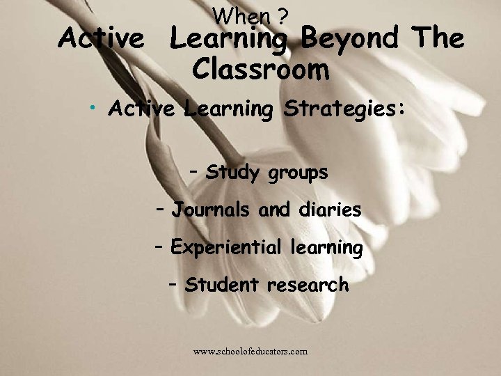When ? Active Learning Beyond The Classroom • Active Learning Strategies: – Study groups