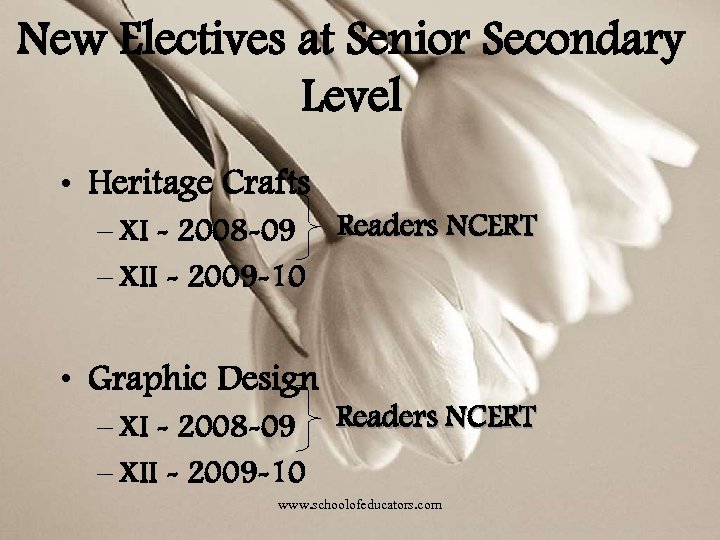 New Electives at Senior Secondary Level • Heritage Crafts – XI - 2008 -09