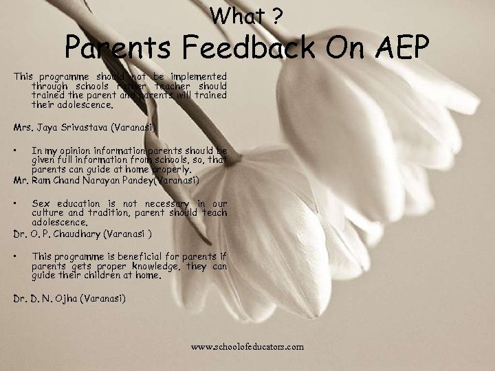 What ? Parents Feedback On AEP This programme should not be implemented through schools