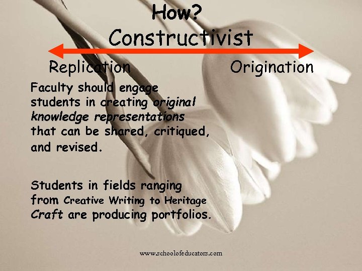 How? Constructivist Replication Origination Faculty should engage students in creating original knowledge representations that