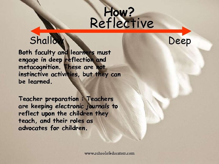 How? Reflective Shallow Deep Both faculty and learners must engage in deep reflection and