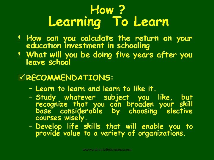 How ? Learning To Learn ? How can you calculate the return on your