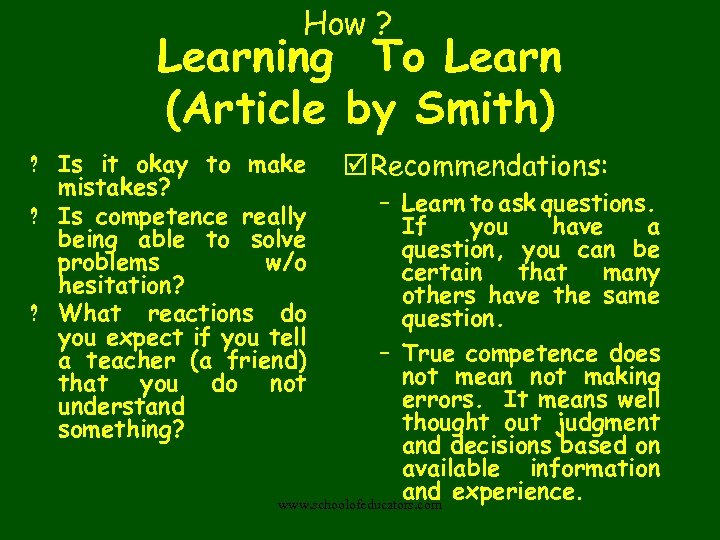 How ? Learning To Learn (Article by Smith) ? Is it okay to make