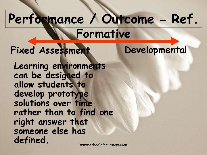 Performance / Outcome – Ref. Formative Fixed Assessment Developmental Learning environments can be designed