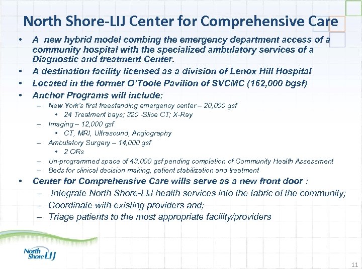 North Shore-LIJ Center for Comprehensive Care • • A new hybrid model combing the