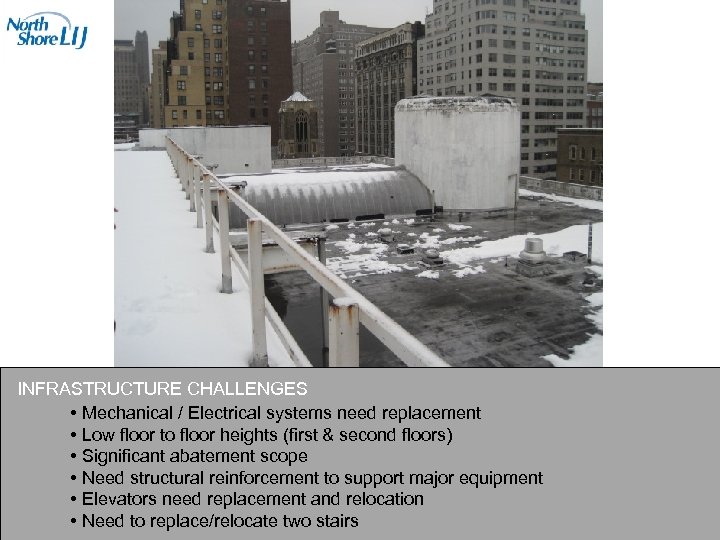 INFRASTRUCTURE CHALLENGES • Mechanical / Electrical systems need replacement • Low floor to floor