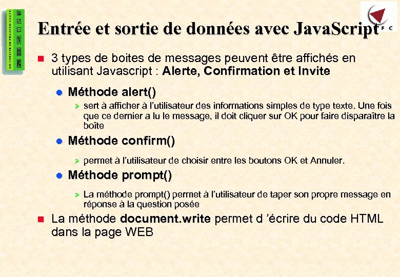 7 Entrée et sortie de données avec Java. Script n 3 types de boites