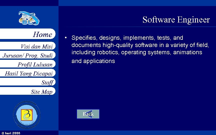 Software Engineer Home Visi dan Misi Jurusan/ Prog. Studi Profil Lulusan Hasil Yang Dicapai