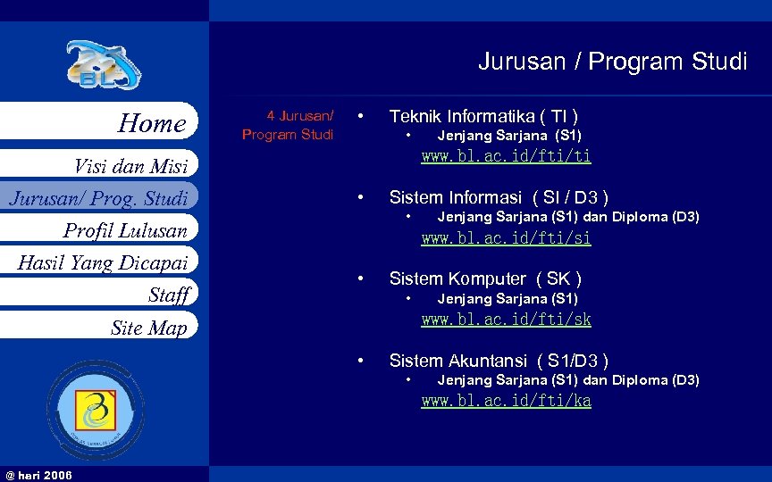 Jurusan / Program Studi Home Visi dan Misi Jurusan/ Prog. Studi Profil Lulusan Hasil
