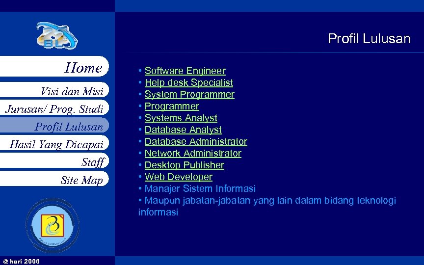 Profil Lulusan Home Visi dan Misi Jurusan/ Prog. Studi Profil Lulusan Hasil Yang Dicapai