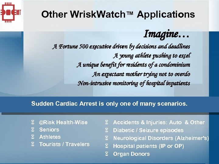 Other Wrisk. Watch™ Applications Imagine… A Fortune 500 executive driven by decisions and deadlines