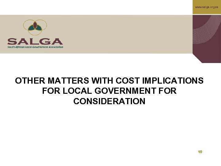 www. salga. org. za Standing and Select Committees on Appropriations OTHER MATTERS WITH COST