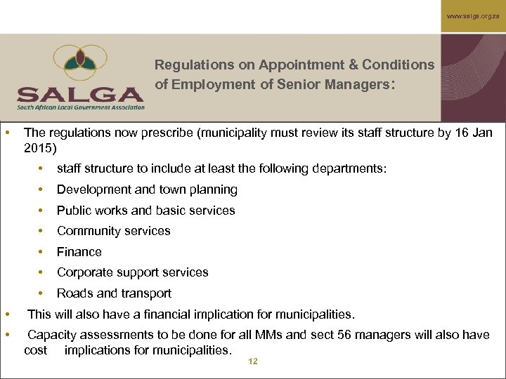 www. salga. org. za Regulations on Appointment & Conditions of Employment of Senior Managers: