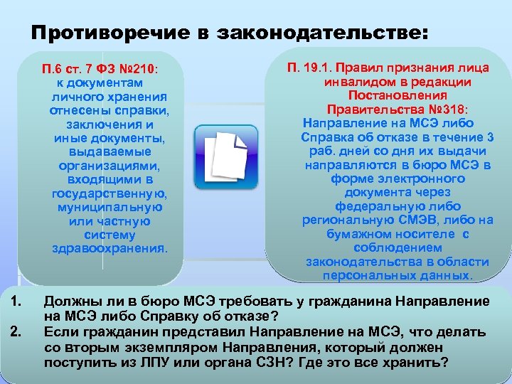 Противоречие в законодательстве: П. 6 ст. 7 ФЗ № 210: к документам личного хранения