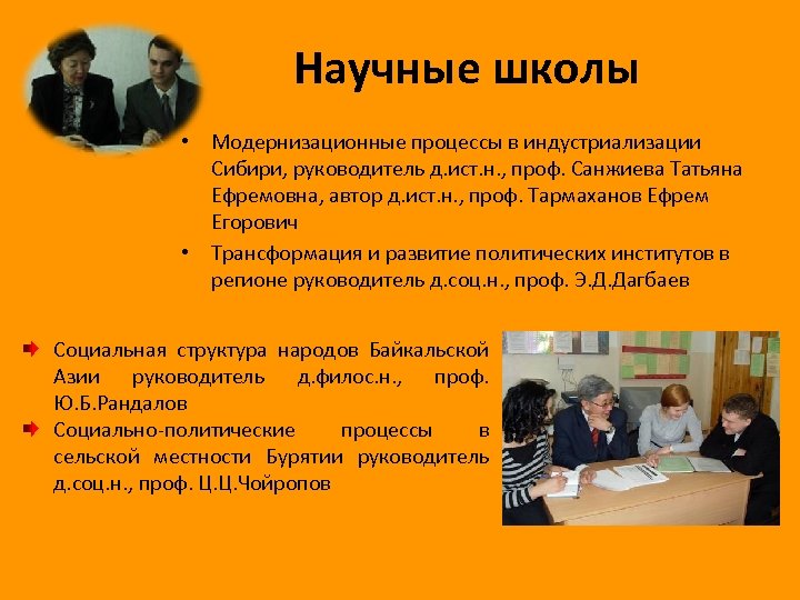 Научные школы • Модернизационные процессы в индустриализации Сибири, руководитель д. ист. н. , проф.
