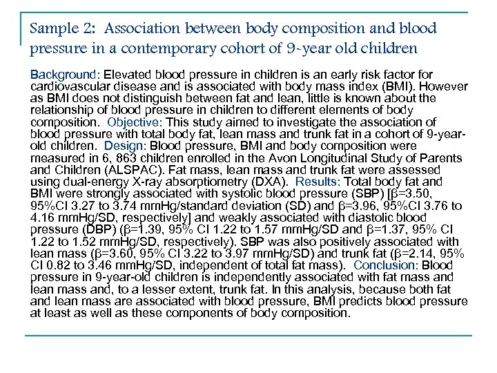 Sample 2: Association between body composition and blood pressure in a contemporary cohort of