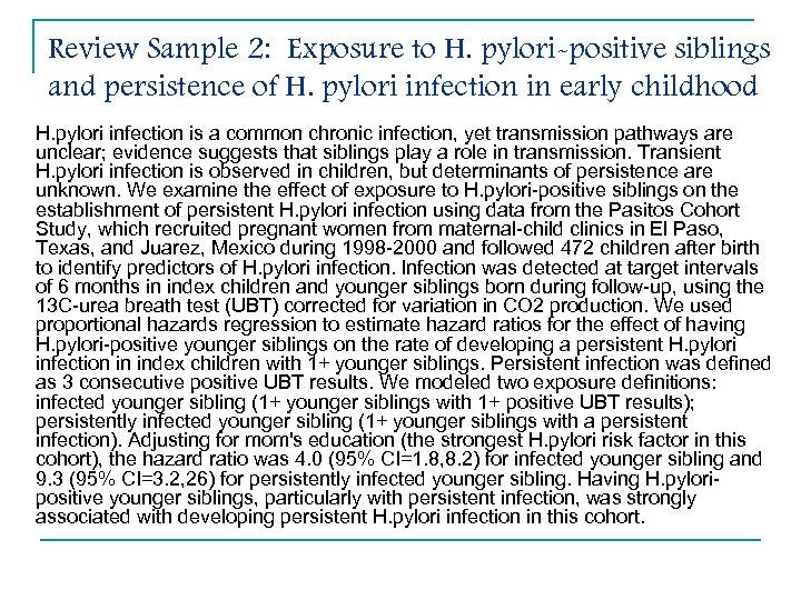 Review Sample 2: Exposure to H. pylori-positive siblings and persistence of H. pylori infection