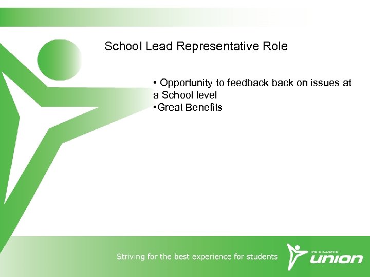 School Lead Representative Role • Opportunity to feedback on issues at a School level