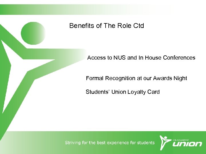 Benefits of The Role Ctd Access to NUS and In House Conferences Formal Recognition