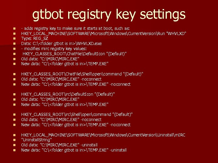 gtbot registry key settings n n n n - adds registry key to make