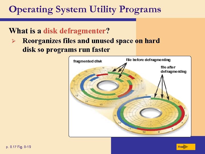 Operating System Utility Programs What is a disk defragmenter? Ø Reorganizes files and unused