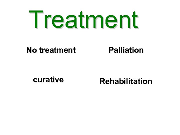 Treatment No treatment curative Palliation Rehabilitation 