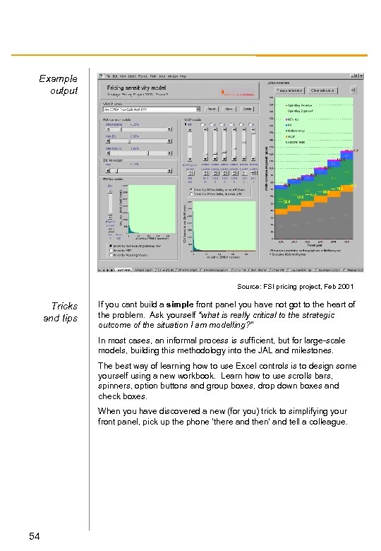 Example output Source: FSI pricing project, Feb 2001 Tricks and tips If you cant