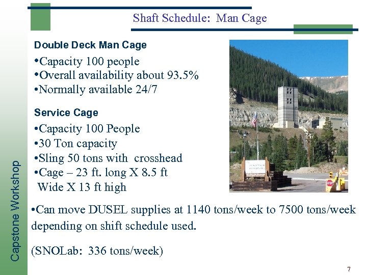 Shaft Schedule: Man Cage Double Deck Man Cage • Capacity 100 people • Overall