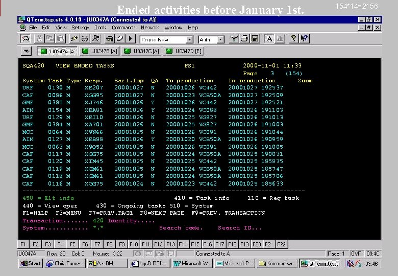 Ended activities before January 1 st. SQA 420 VIEW ENDED TASKS PS 1 2000