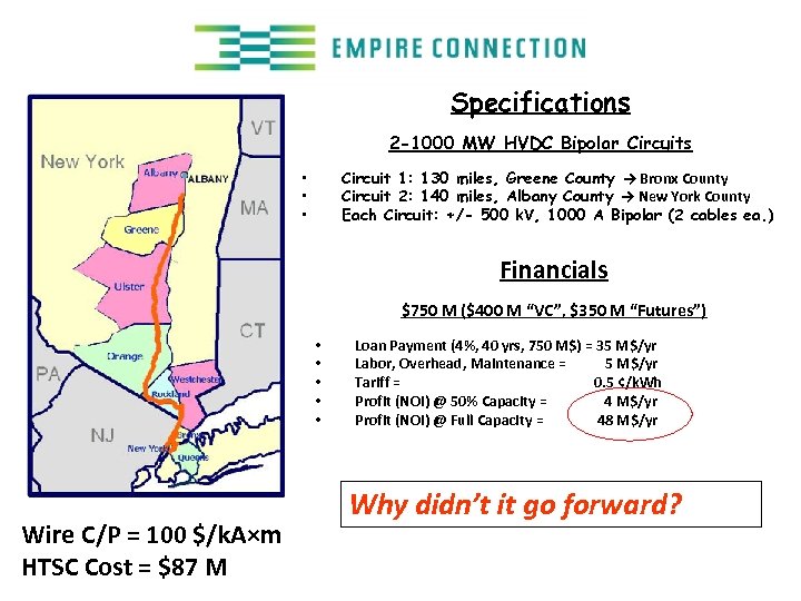 Specifications 2 -1000 MW HVDC Bipolar Circuits • • • Circuit 1: 130 miles,