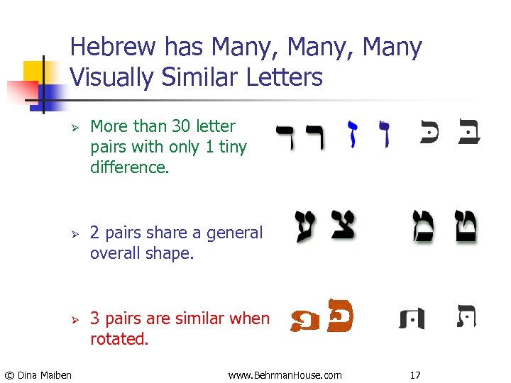 Hebrew has Many, Many Visually Similar Letters Ø Ø Ø © Dina Maiben More