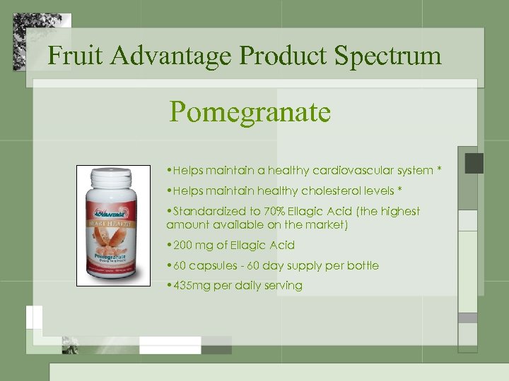 Fruit Advantage Product Spectrum Pomegranate • Helps maintain a healthy cardiovascular system * •