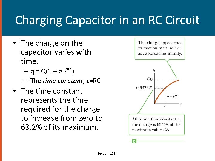 Charging Capacitor in an RC Circuit • The charge on the capacitor varies with
