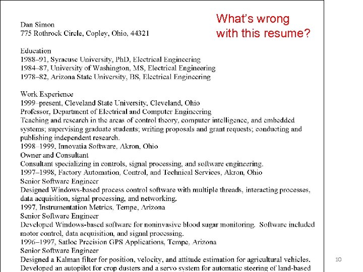 What’s wrong with this resume? 10 