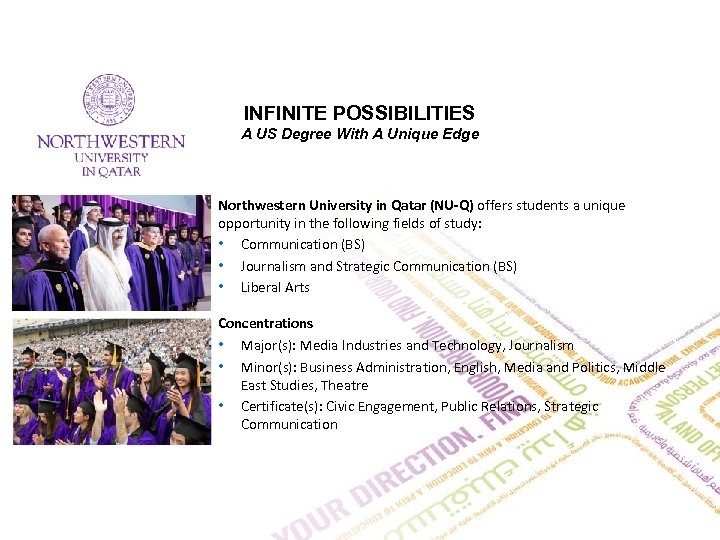 INFINITE POSSIBILITIES A US Degree With A Unique Edge Northwestern University in Qatar (NU-Q)