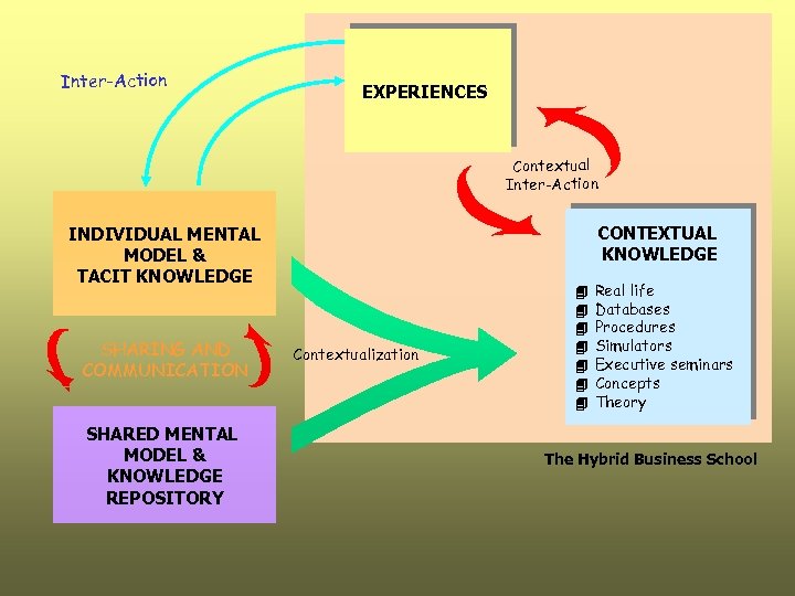 Inter-Action EXPERIENCES Contextual Inter-Action CONTEXTUAL KNOWLEDGE INDIVIDUAL MENTAL MODEL & TACIT KNOWLEDGE SHARING AND