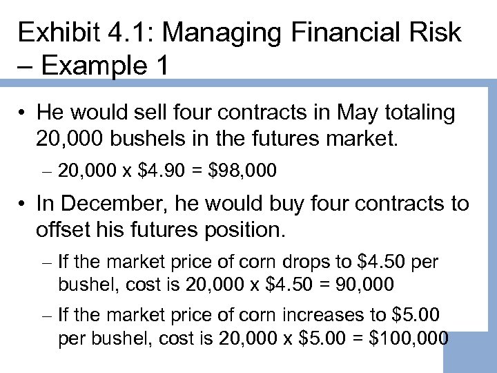 Exhibit 4. 1: Managing Financial Risk – Example 1 • He would sell four