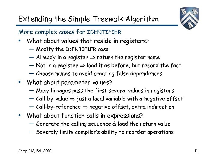 Extending the Simple Treewalk Algorithm More complex cases for IDENTIFIER • What about values