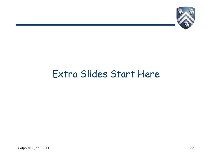 Extra Slides Start Here Comp 412, Fall 2010 22 