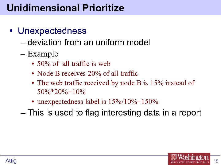 Unidimensional Prioritize • Unexpectedness – deviation from an uniform model – Example • 50%