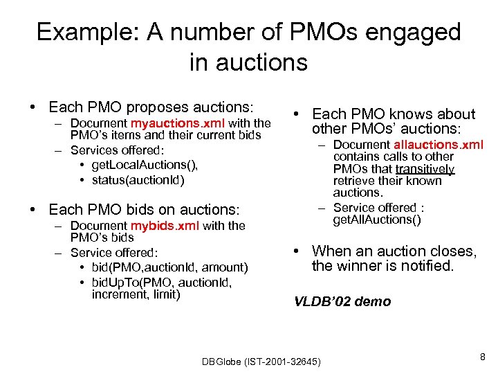 Example: A number of PMOs engaged in auctions • Each PMO proposes auctions: –