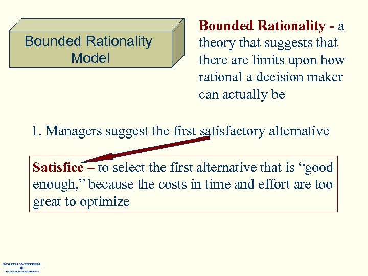 Bounded Rationality Model Bounded Rationality - a theory that suggests that there are limits