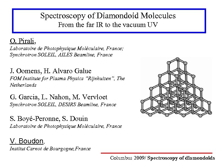 Spectroscopy of Diamondoid Molecules From the far IR to the vacuum UV O. Pirali,